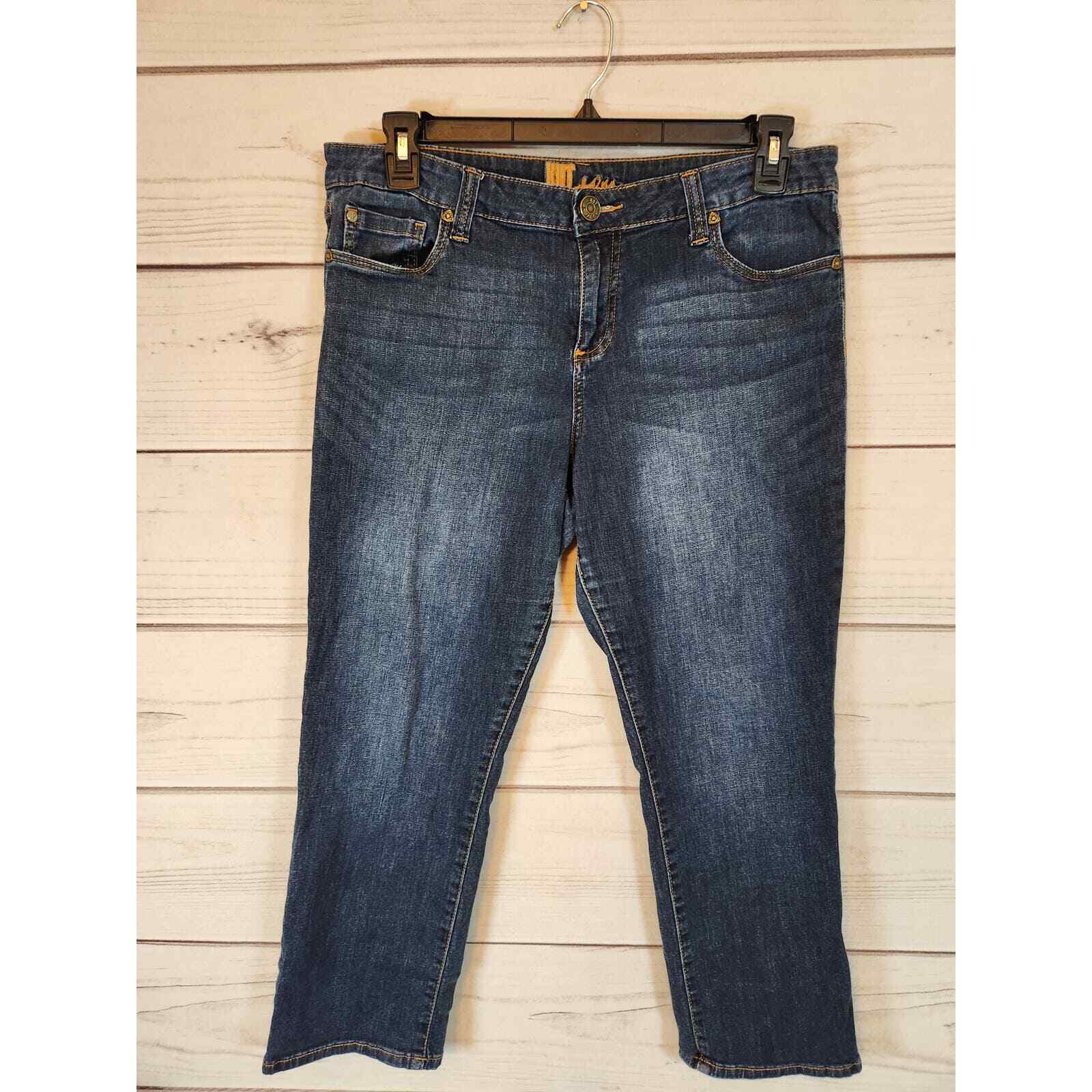 KUT from the Kloth Women's Blue Solid Cotton Mid Rise Straight Leg Jeans Size 14