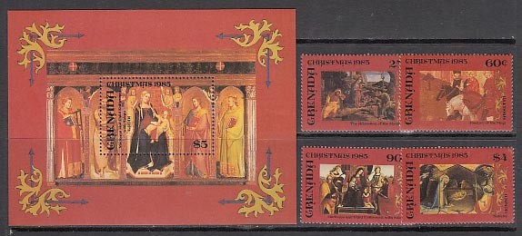 Grenada - Mail 1985 Yvert 1294/7+H.144 ** Mnh Christmas Paintings