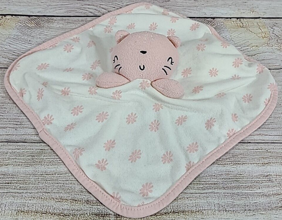 Gerber Plush Kitty Baby Lovey Security Blanket Washcloth Pink White 10" x 10"
