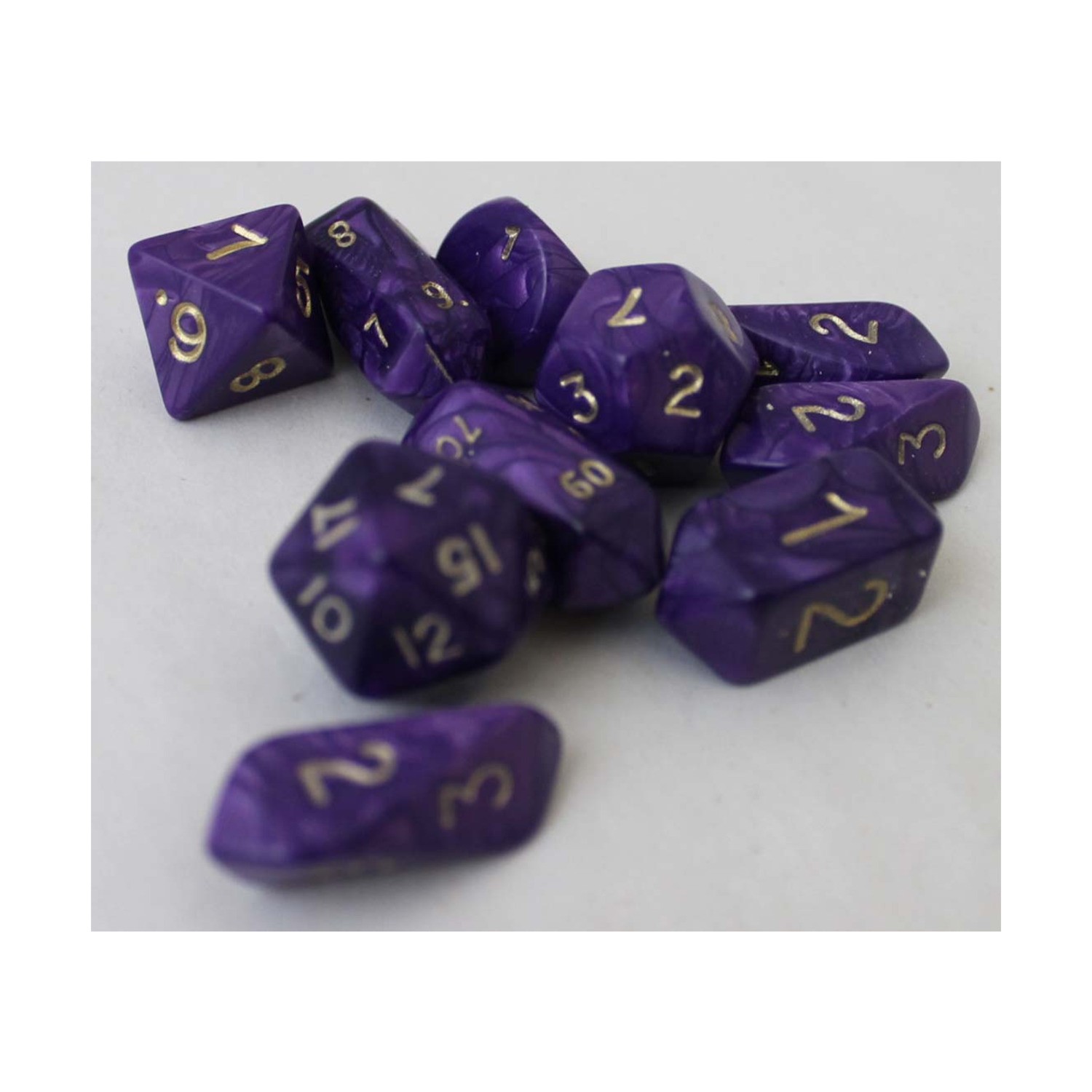 Crystal Caste Dice Pearl Hybrid Poly Set Purple w/Gold (10) New
