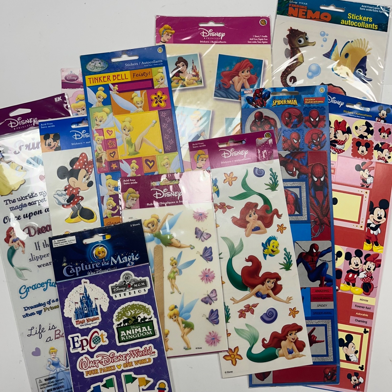 Lot Of 11 DISNEY Assorted scrapbooking Stickers. New.
