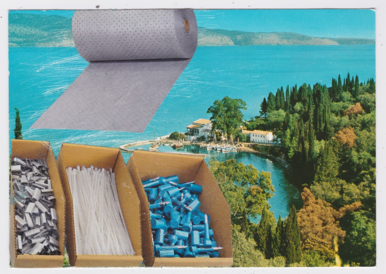 Mail Art David Greenberger "Christo Imitator Fails Again" collaged postcard 2023
