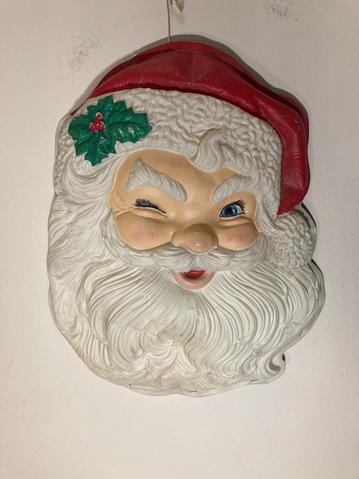 Vintage 19" Molded Plastic Winking Santa Face