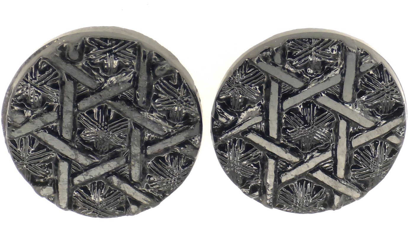 C1890s Antique Pair Victorian Black Glass Hexagram 6-Pointed Star Button LOT 2