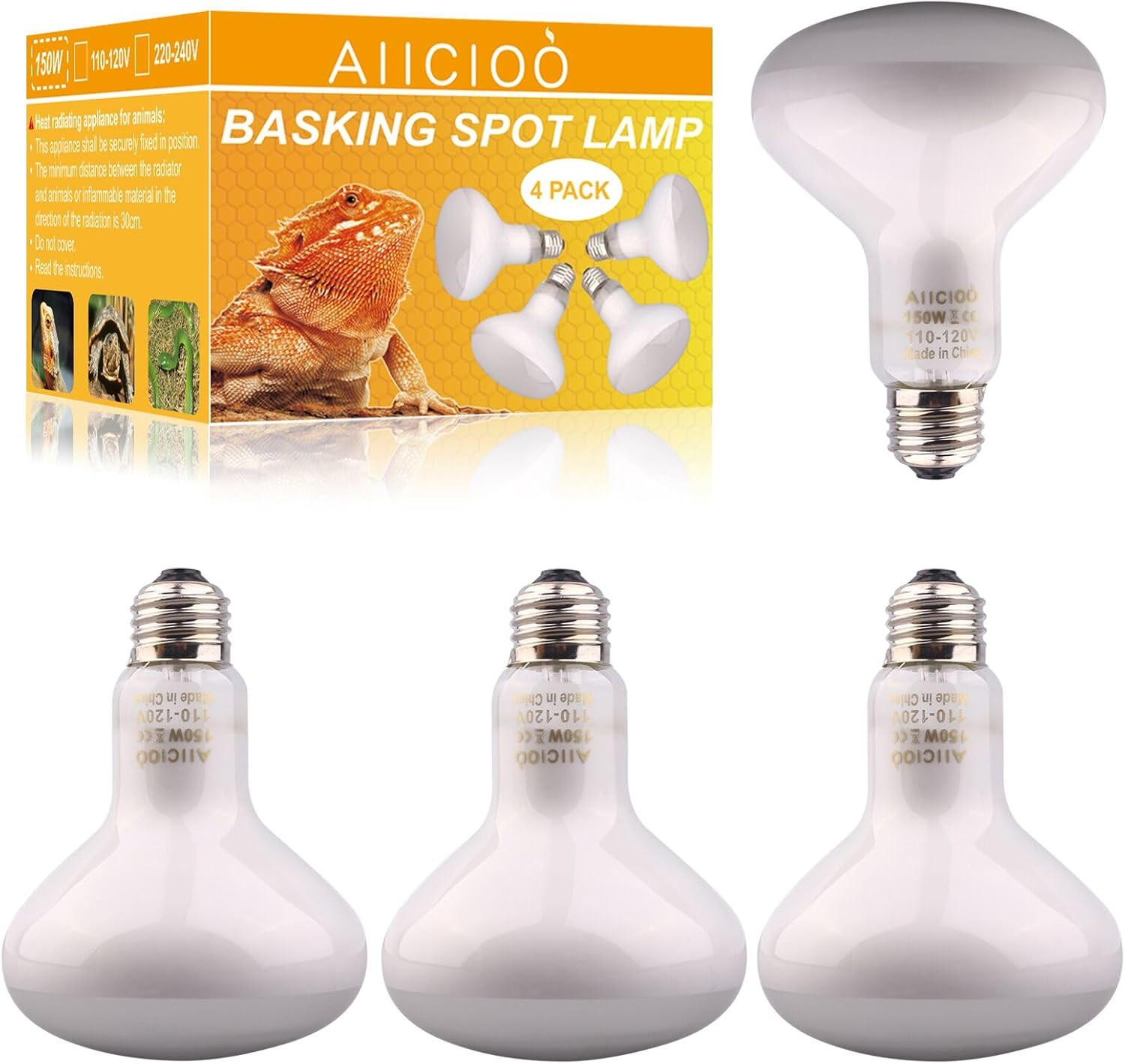 Reptile Basking Light Bulb - 150 Watt Heat Light Bulb 4 Pack for Reptile Heat La