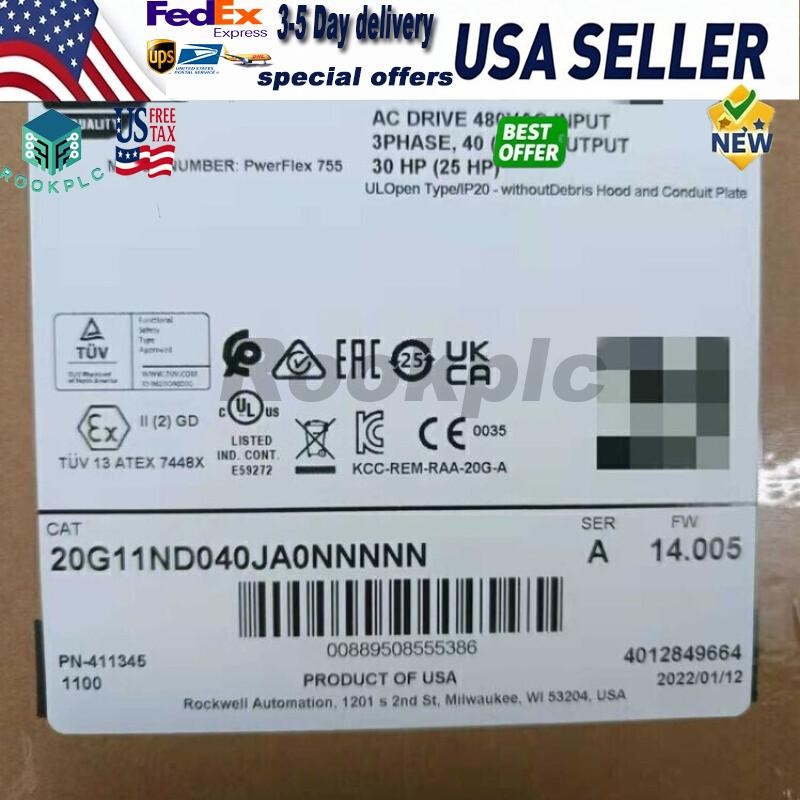 New AB 20G11ND040JA0NNNNN PowerFlex Air Cooled 755 AC Drive US Free Tax