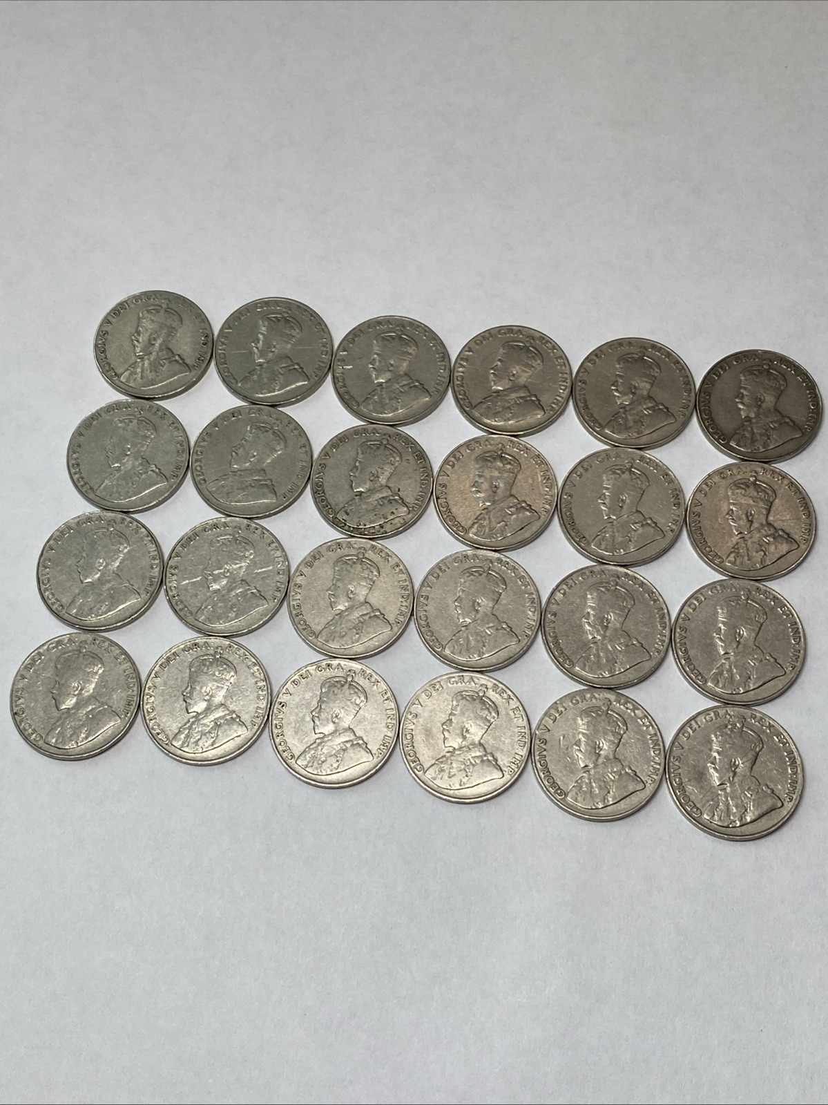 Lot of 24 Canada Five Cents Coins 1922–1930 George V Nickel