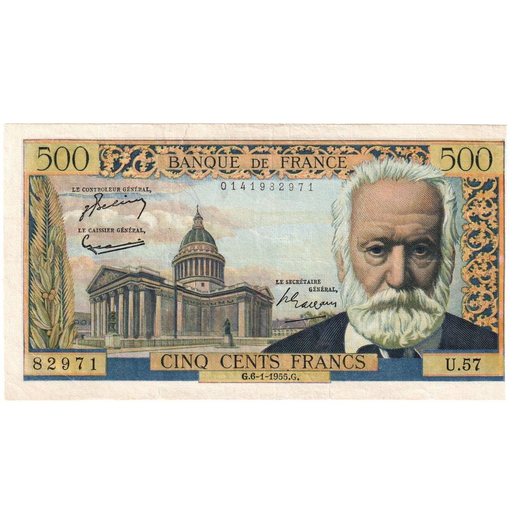 [#1230321] France, 500 Francs, Victor Hugo, 1955, U.57, EF, Fayette:35.4, KM:133