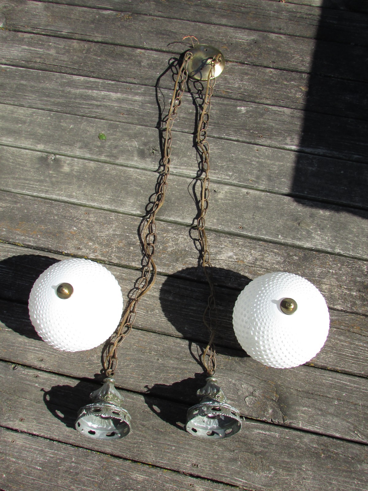 Vintage 1960s Hanging SWAG Lamp CEILING Light Fixture w/White HOBNAIL GLOBES !!!