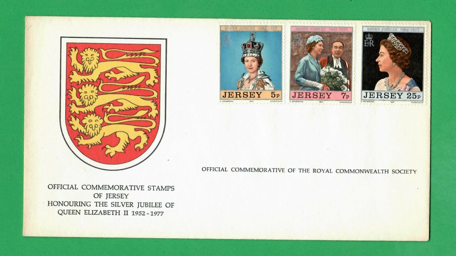 OFFICIAL COMMEMORATIVE STAMPS OF JERSEY ENVELOPE QUEEN 1977s 2037