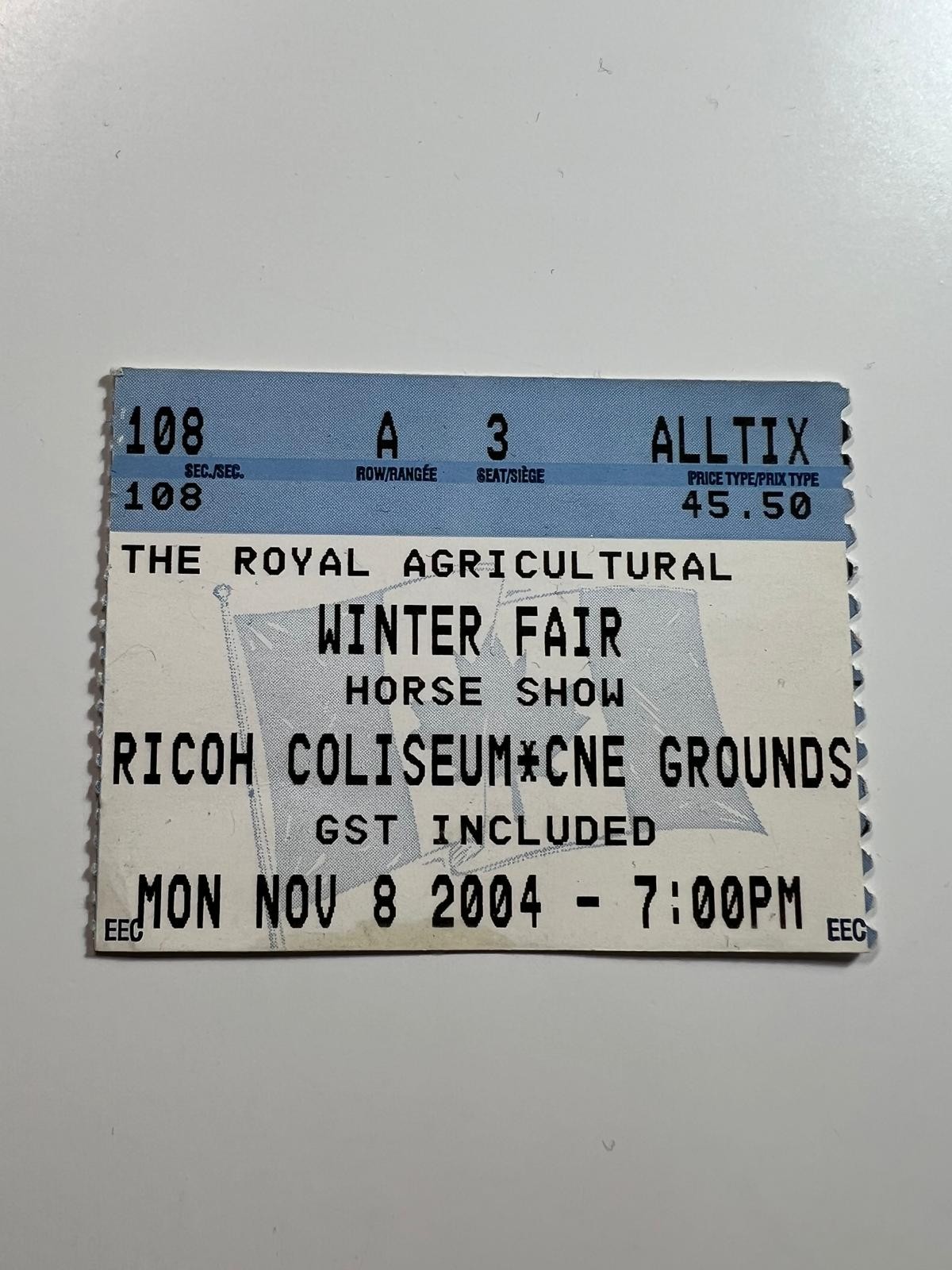 Royal Agricultural Winter Fair Horse Show Ticket Stub 2004 Toronto Ricoh Col