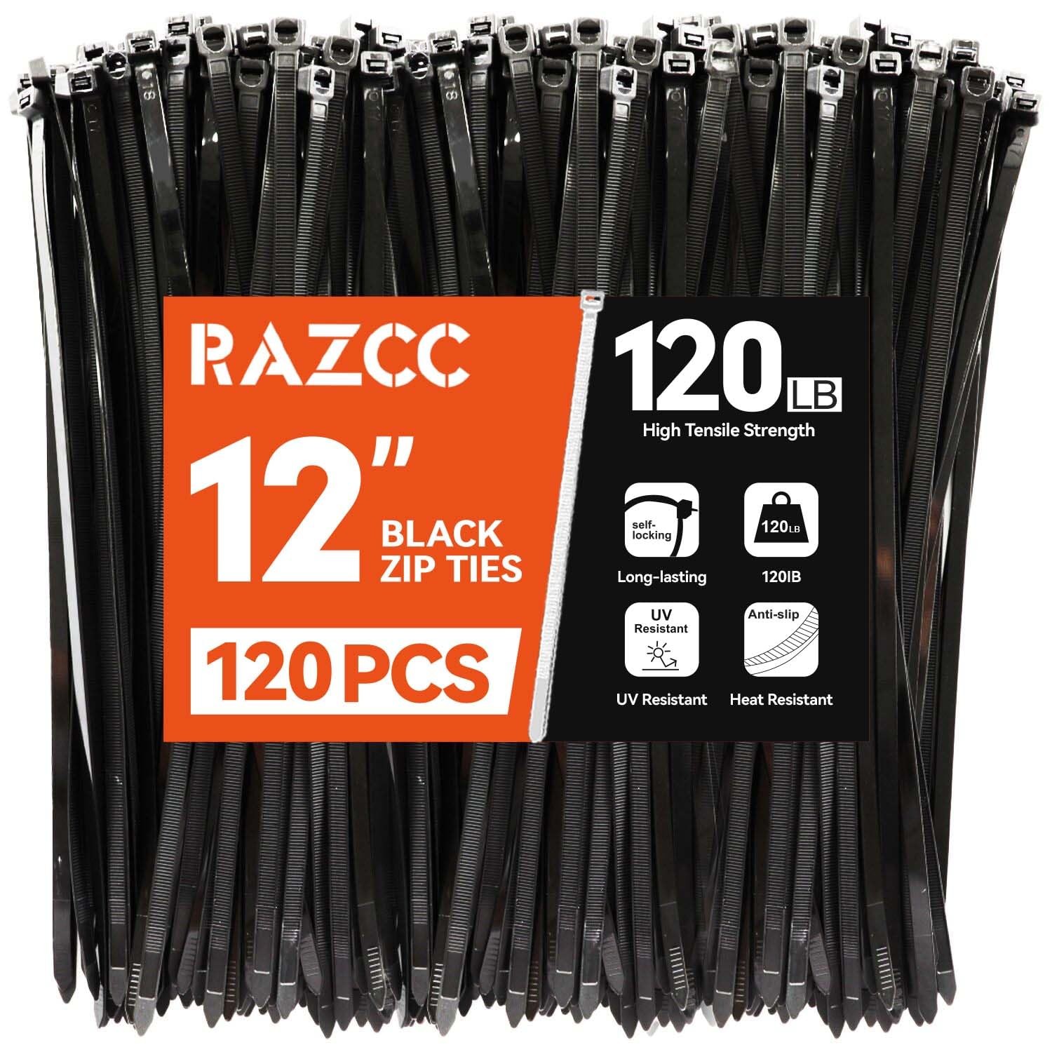 Zip Ties, 120 Pack 12 inch Black Cable Ties, Heavy Duty Plastic Wire Ties wit...