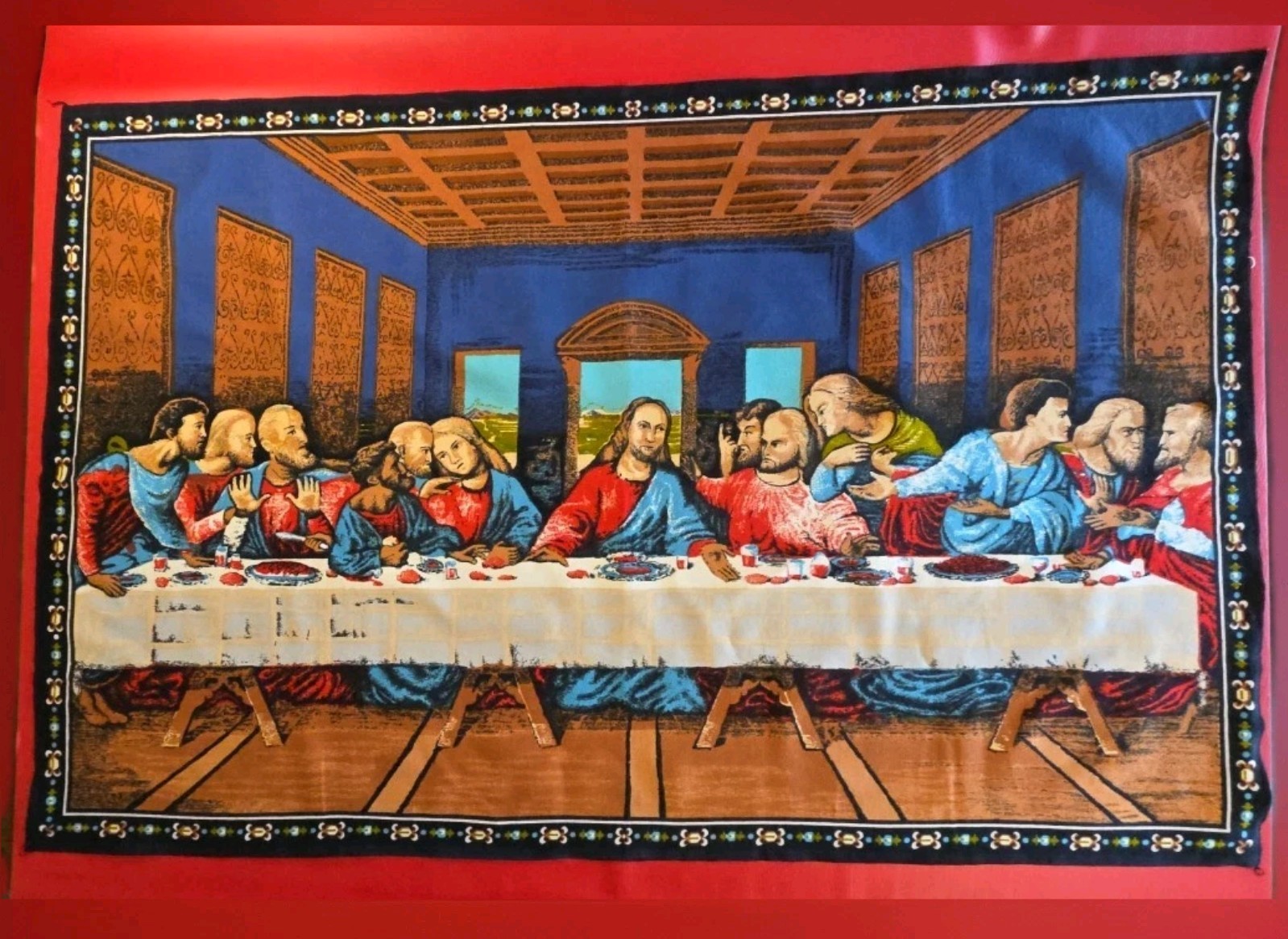 VTG 1970s~The Last Supper~Felt Tapestry Leonardo Da Vinci 54”x35”~Made In Turkey