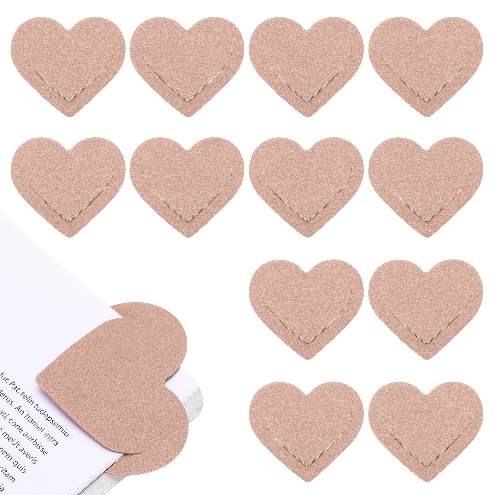 12Pcs Leather Heart Bookmarks, Cute Corner Bookmarks for Reader, Pink