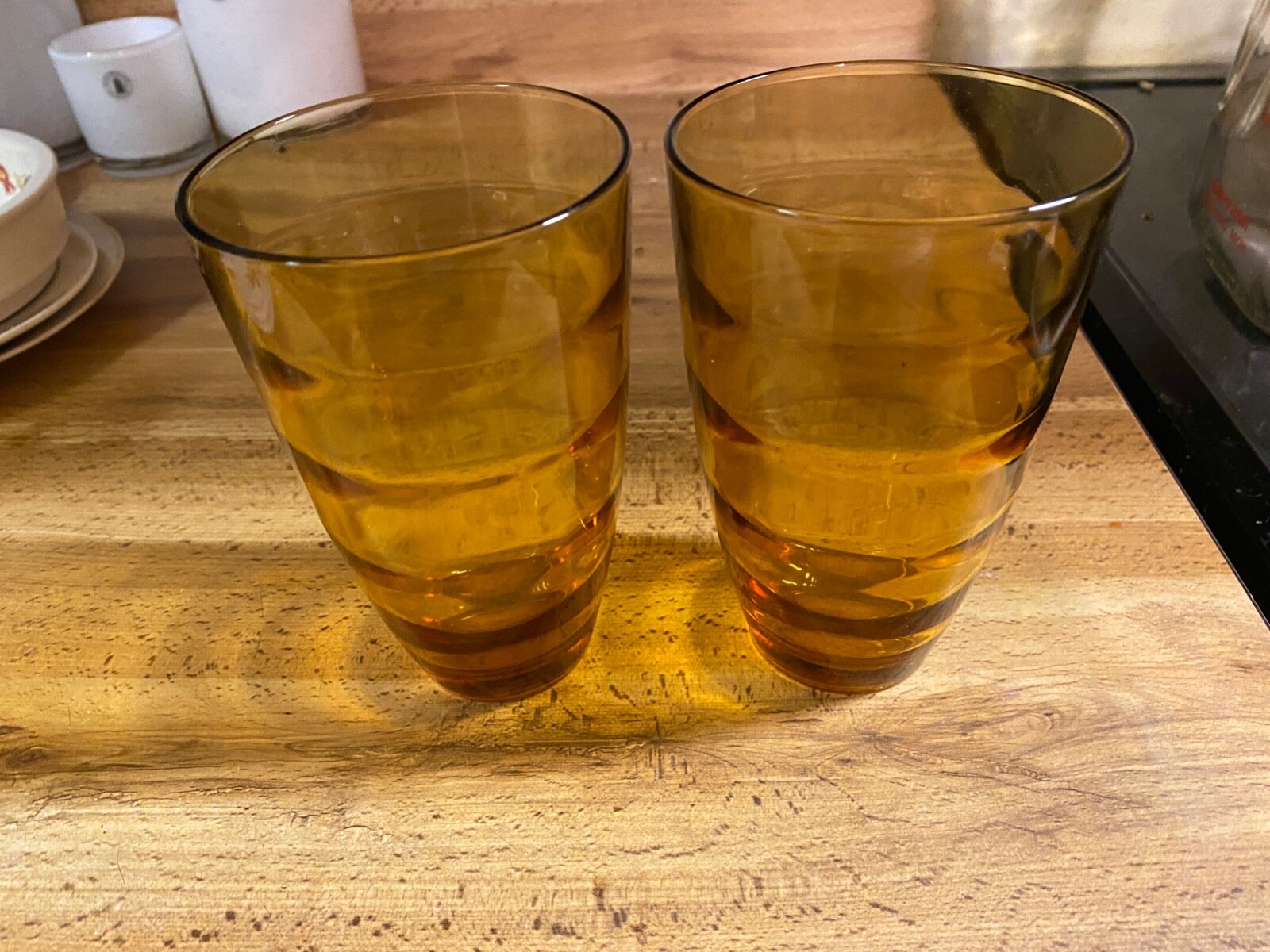 2 Gold Amber Libbey Drinking Glasses Tumbler 5 1/2"