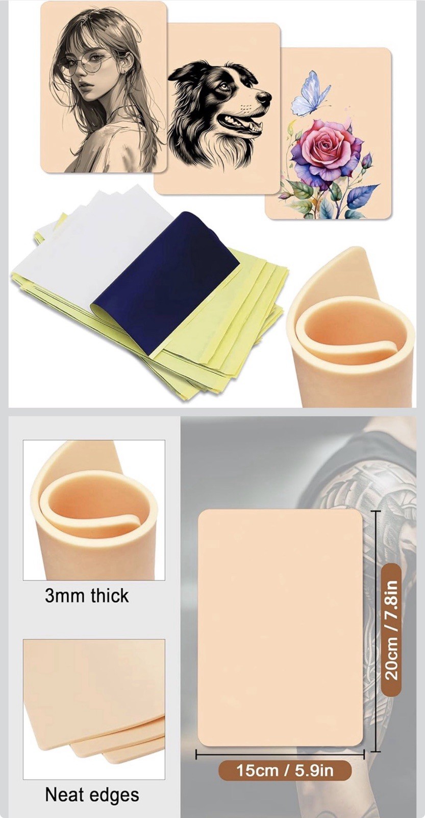 Tattoo Practice Skin 3pcs + Transfer Paper 10pcs Tattoo Training Kit