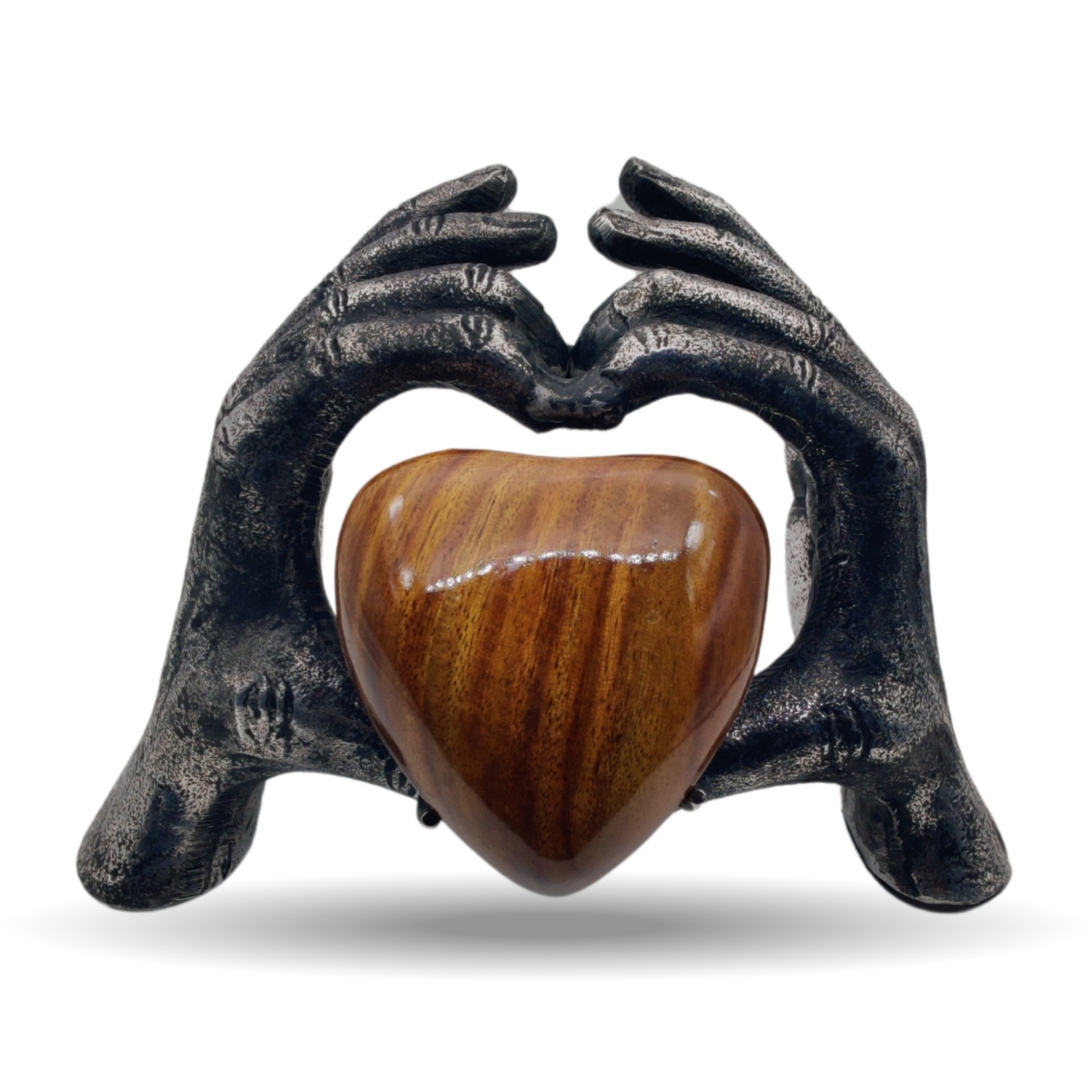 Wooden Heart Keepsake Urn Premium Display Heart Hands Sculpture Stand