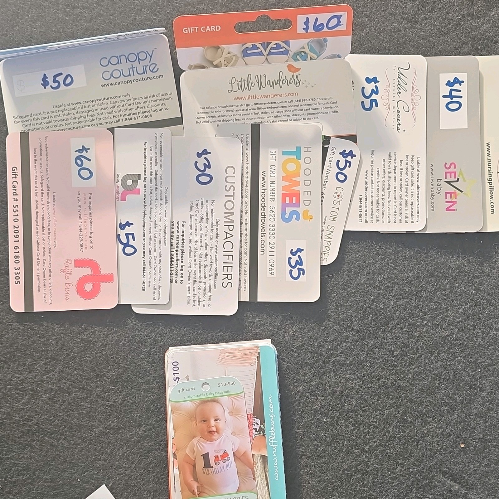 Canopy Couture, Little Wanderers, Ruffle Buns Baby Gift Cards $30-$60 Assorted