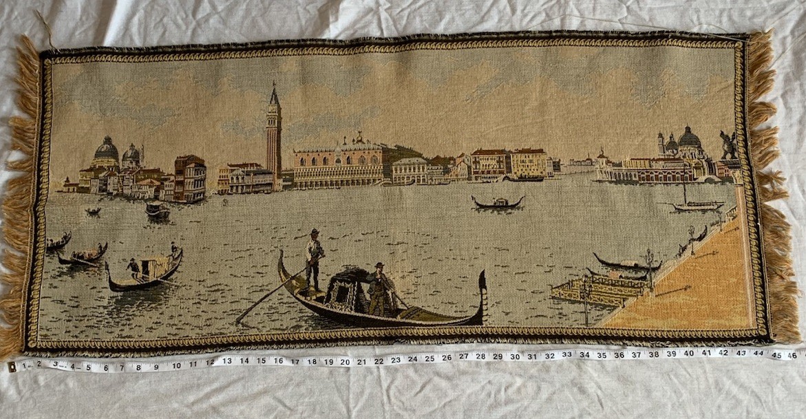 Vintage Italian Wall Rug Art Gondola Venice Tapestry ITALY 46” x 19”