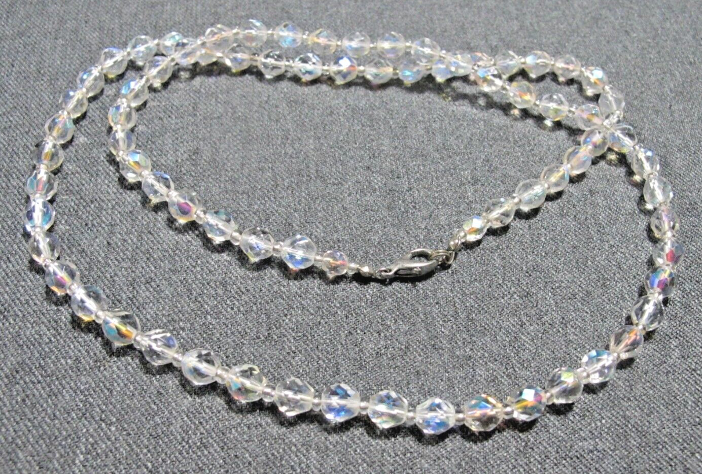Vintage graduated faceted  AB clear crystals lobster clasp necklace