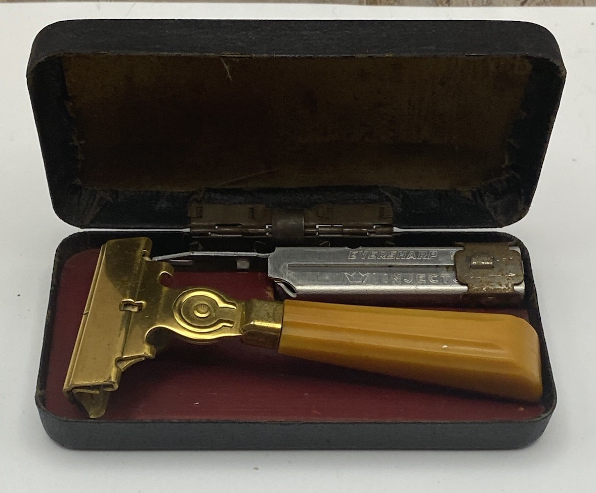 Rare Antique Schick Injector Straight Razor Bakelite Handle in Box W Blade Case