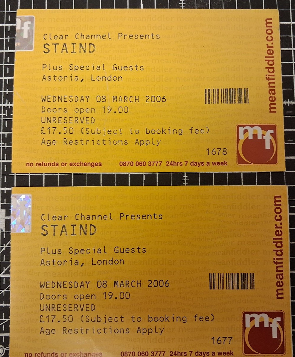 Staind 8th March 2006 Astoria London Ticket stub