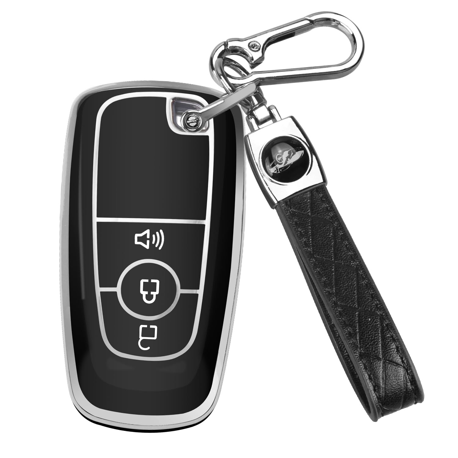 QBUC for Ford Key Fob Cover, Soft TPU Full 3 Buttons, Black-silvery 