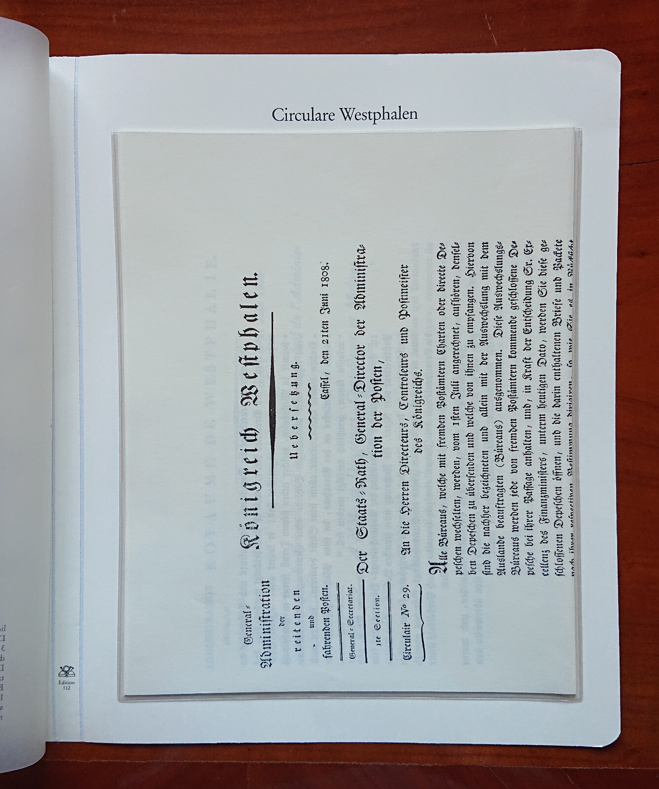 Vordruckblatt Circulare Westphalen Preußen Tilsit Cheese Napoleon Postordnung