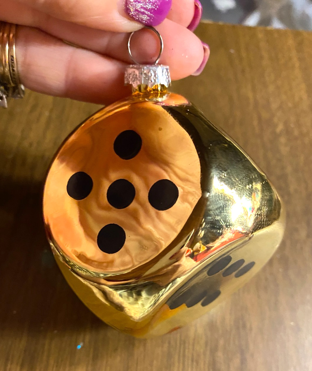 Blown Glass Gold Dice Gambling Casino Christmas Ornament 2 1/2"