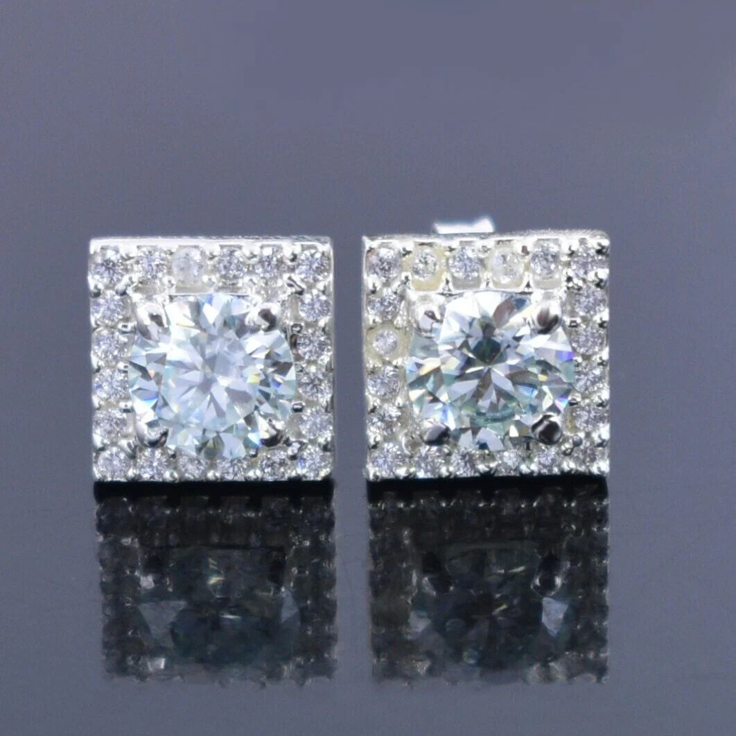 2 Ct Treated Certified Off White Diamond Solitaire Stud Earrings In 925 Silver