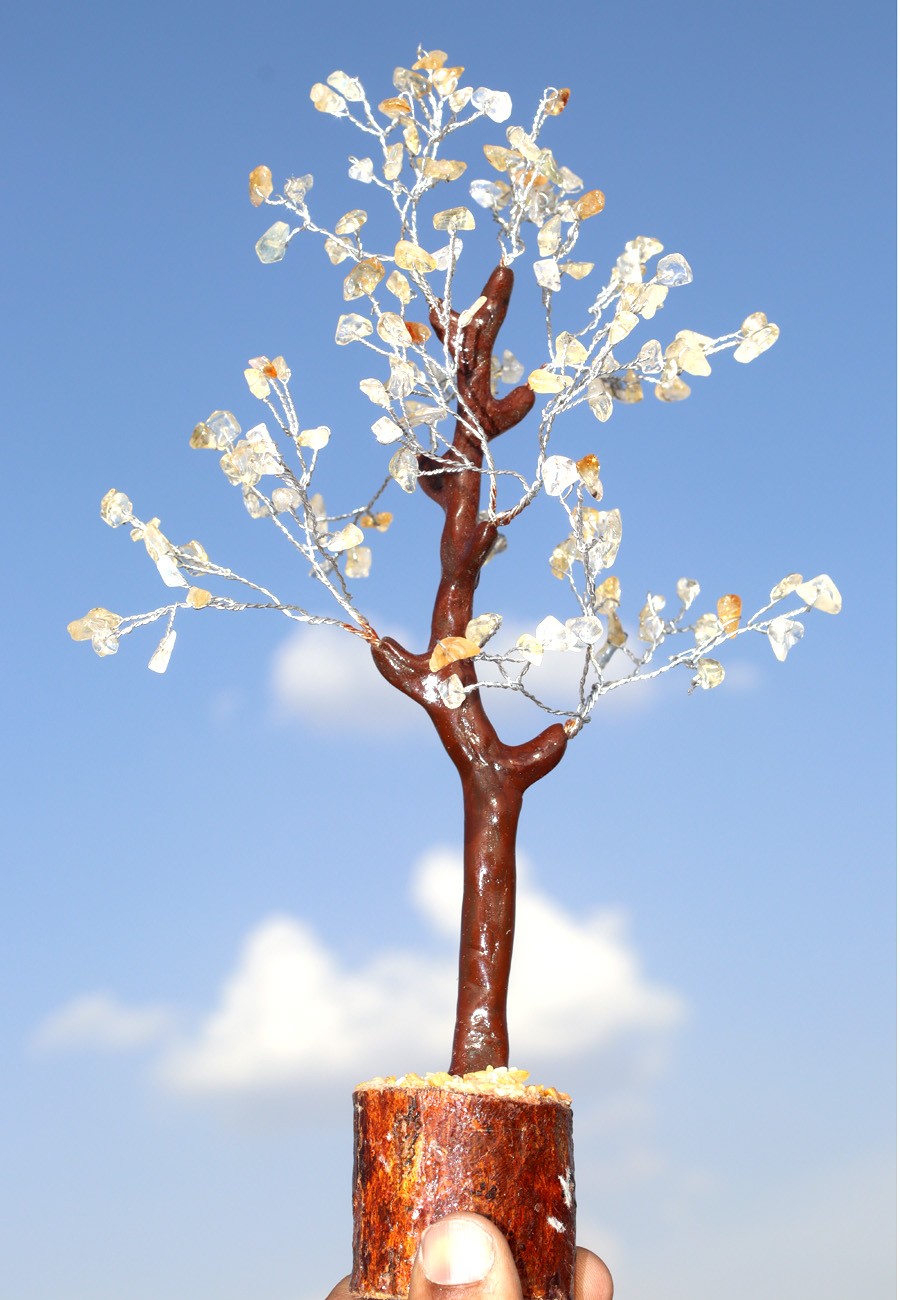75+ Lemon Citrine Gemstones SIlver Branches Bonsai Decor Tree GW MJ