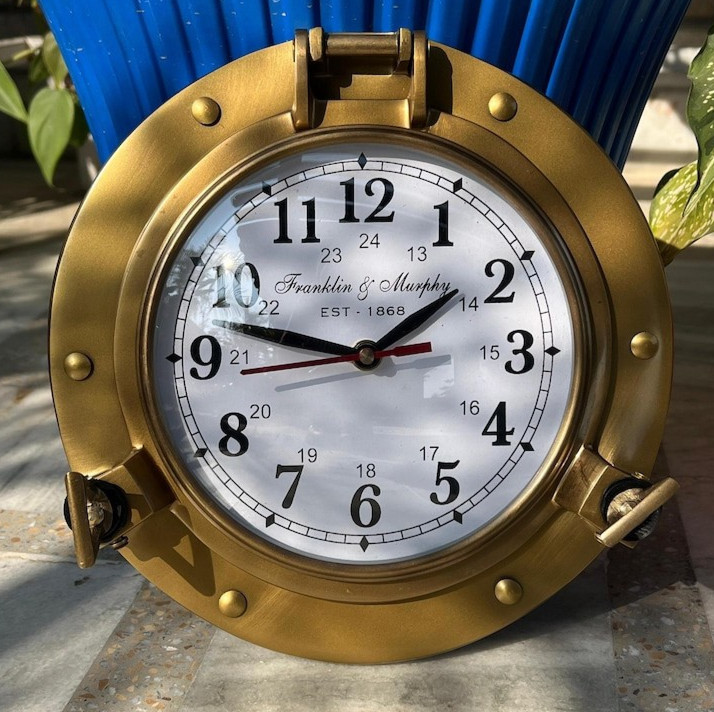 Nautical Brass Porthole Clock 20 Inch Marine Ship Window Time Piece Wall Hanging