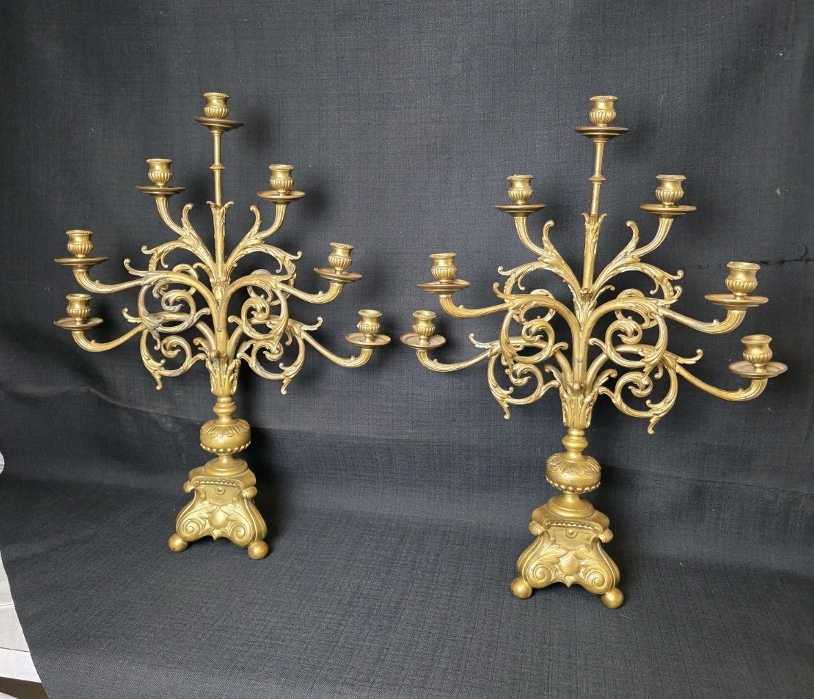 Antique French Louis XV Gilt Bronze 7 Light Candelabras