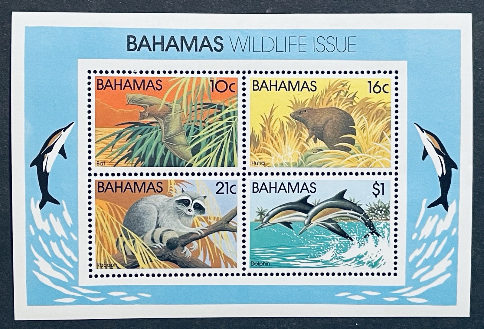 BAHAMAS WILDLIFE ISSUE STAMPS SHEET MNH 1982 BAT RACCOON DOLPHIN HUTIA ANIMALS