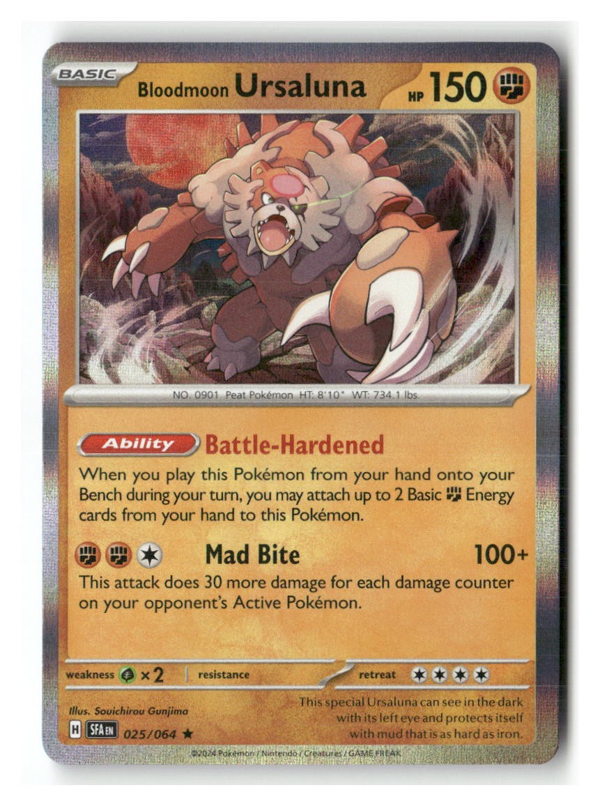 Bloodmoon Ursaluna 025/064 Rare Shrouded Fable Pokemon Holo Near Mint