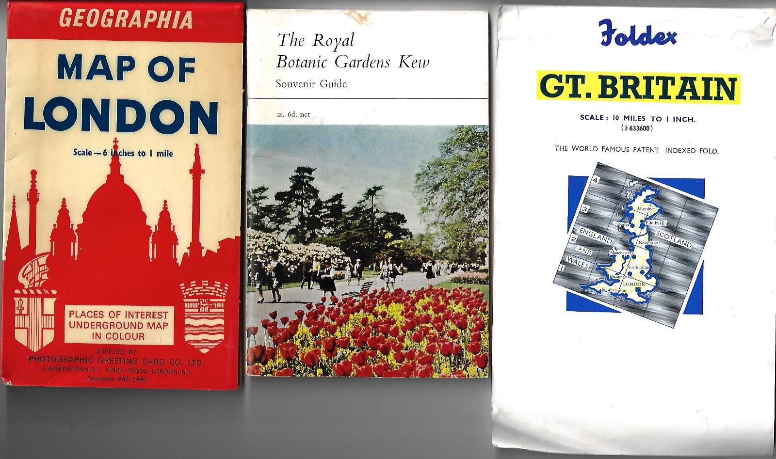 Vintage Geographia Map Of London w Street Index-Kew Gardens-Gt.Britain-map trio