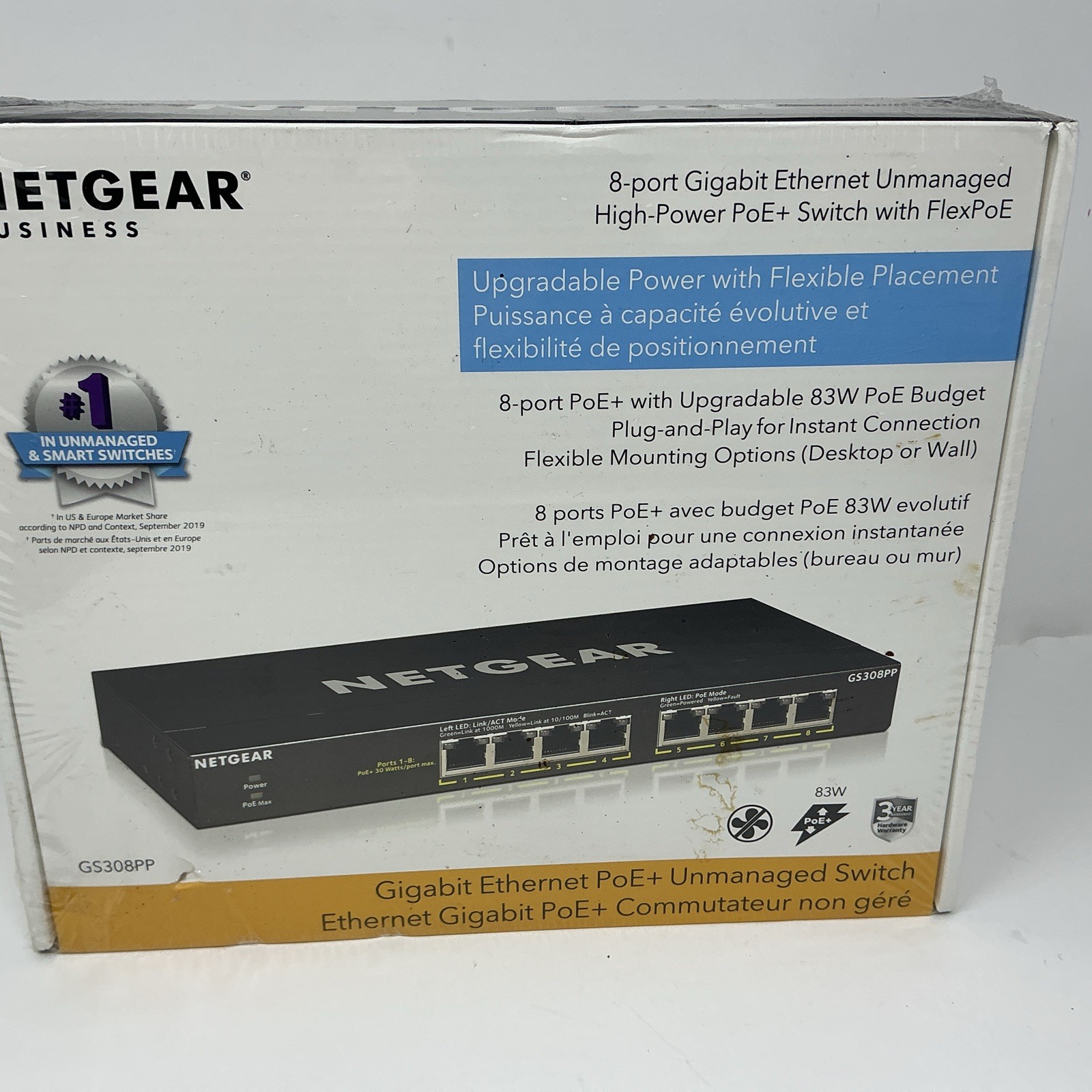 NETGEAR GS308PP 8-Port Gigabit Ethernet Unmanaged PoE Switch (83W)