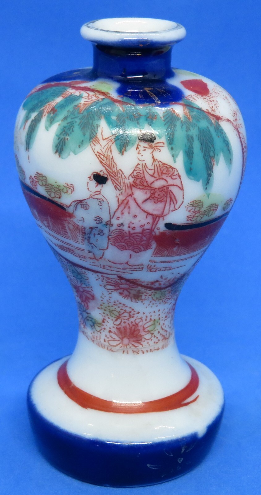 Japanese Kutani vintage Art Deco oriental antique blue glaze small vase