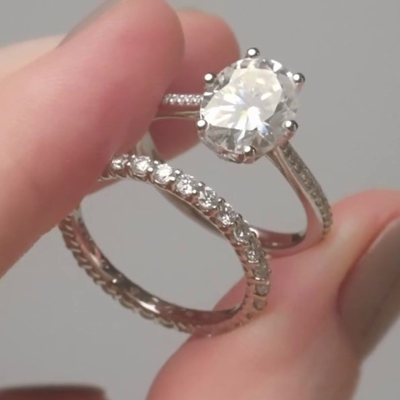 1.85TCW Oval Cut Moissanite Bridal Set Engagement Ring In 14k White Gold Plated