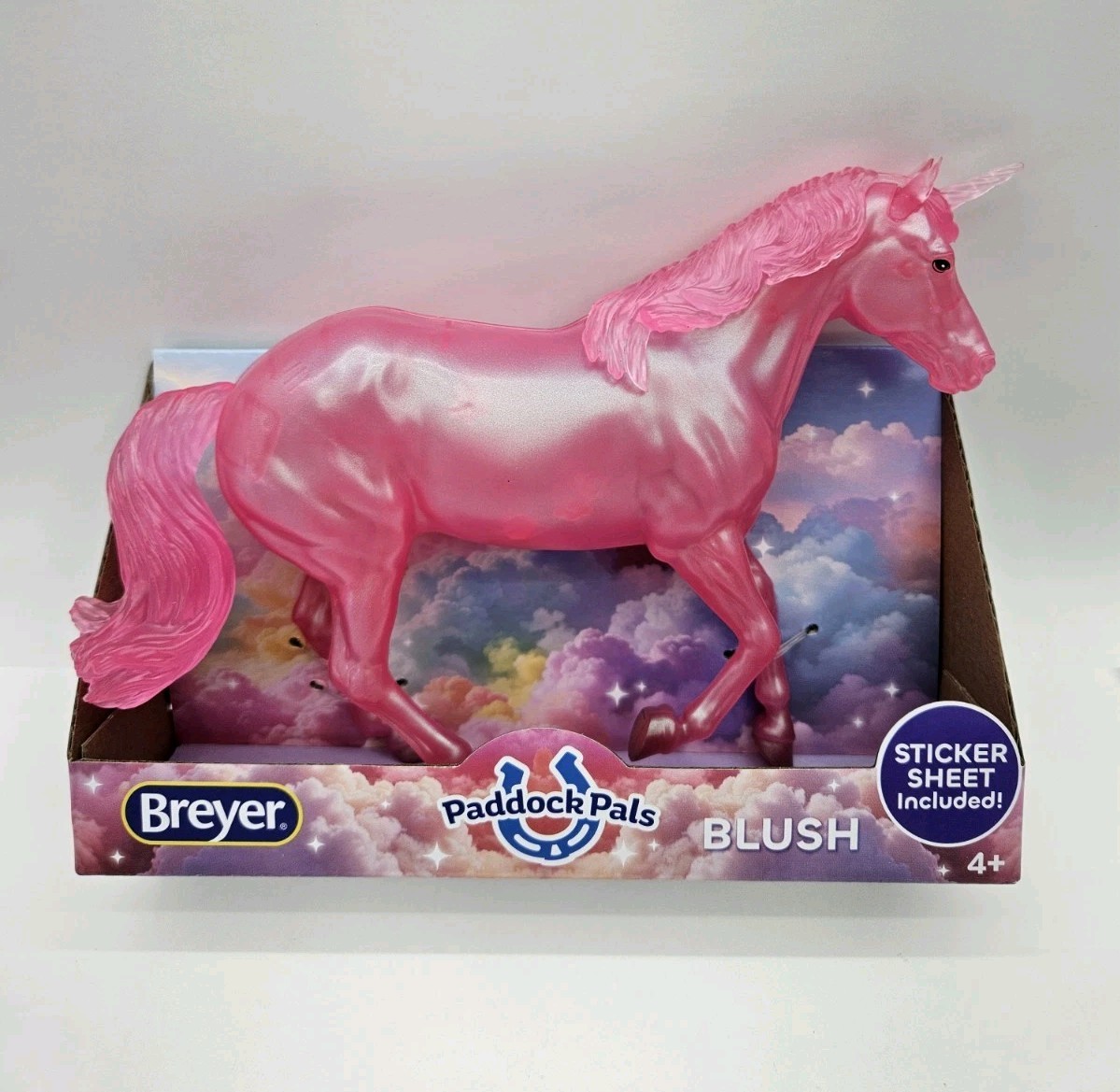 Breyer Paddock Pals Unicorn Crystalline Blush Pink Pony with Sticker Sheet 