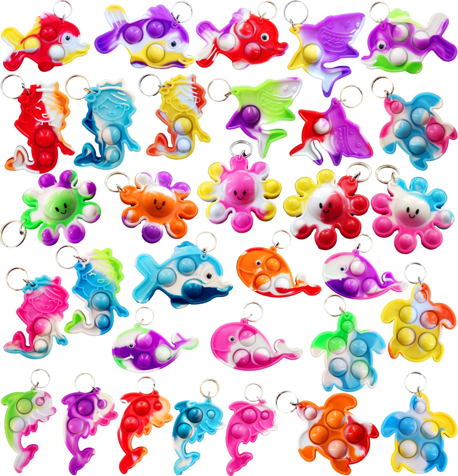 HOZKEAP 30 Packs Bulk Fidget Bubble Mini Pop Ocean Aniamls Small, Red 