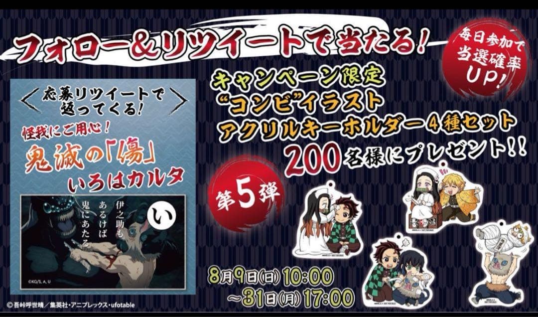 Demon Slayer Kimetsu no Yaiba x Hakujyu Collab Key Chain Set of 4 Used