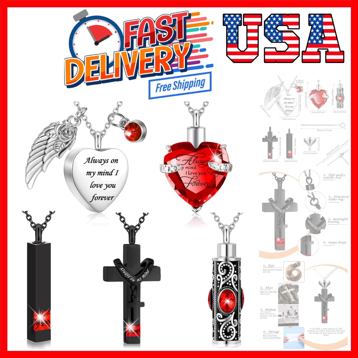 5 Pcs Urn Necklace for Ashes Cremation Keepsake Necklace for Ashes of Loved H...