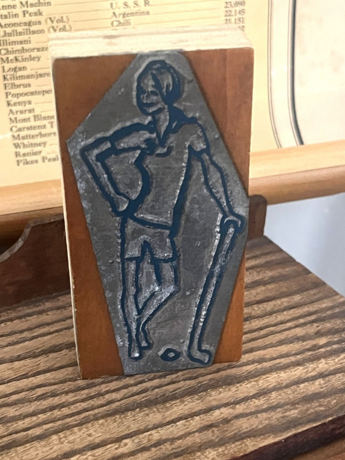 Vintage Letterpress Printing Block Lady Golfer