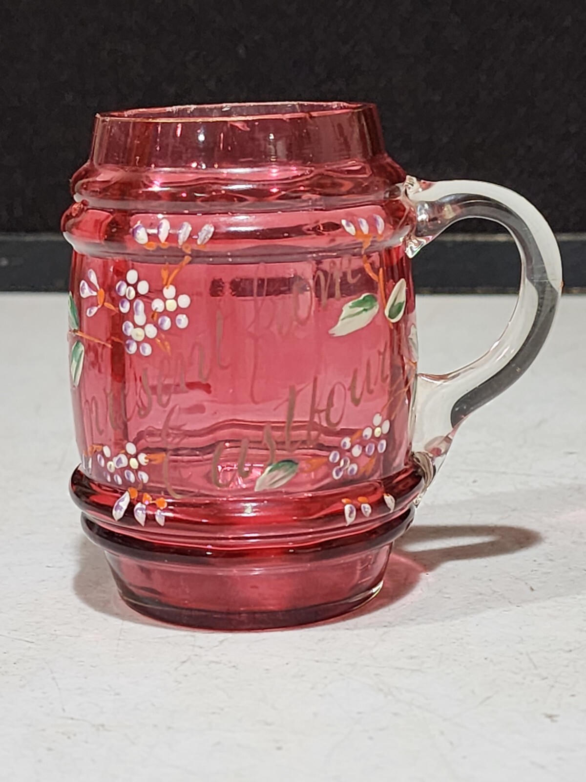 Moser Cranberry Glass Mug Bohemia Raised Gold Enamel A PRESENT FROM EASTBOURNE