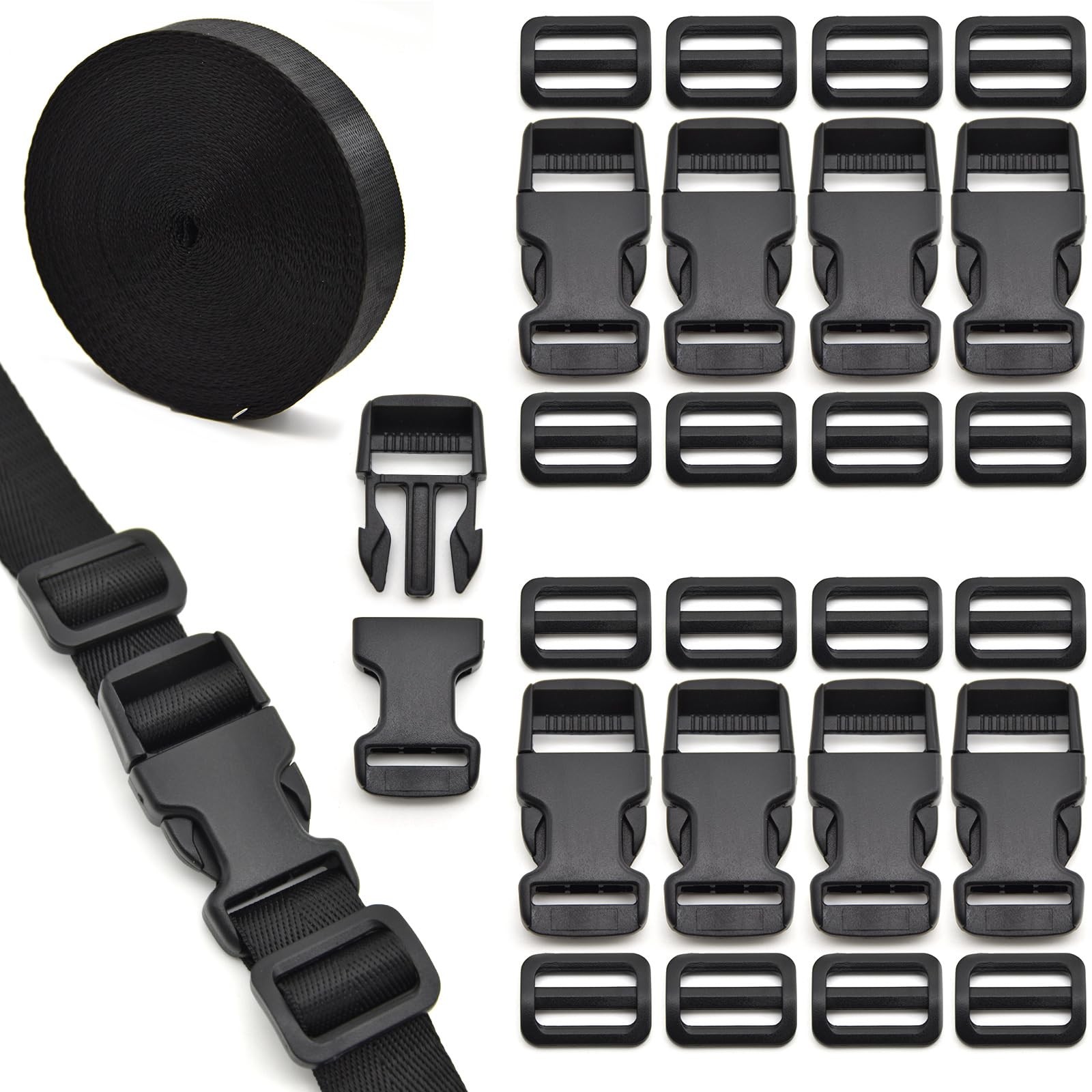 1 Inch Buckles Straps Set with 10 Yards Nylon Webbing Strap10 Pcs Quick Side