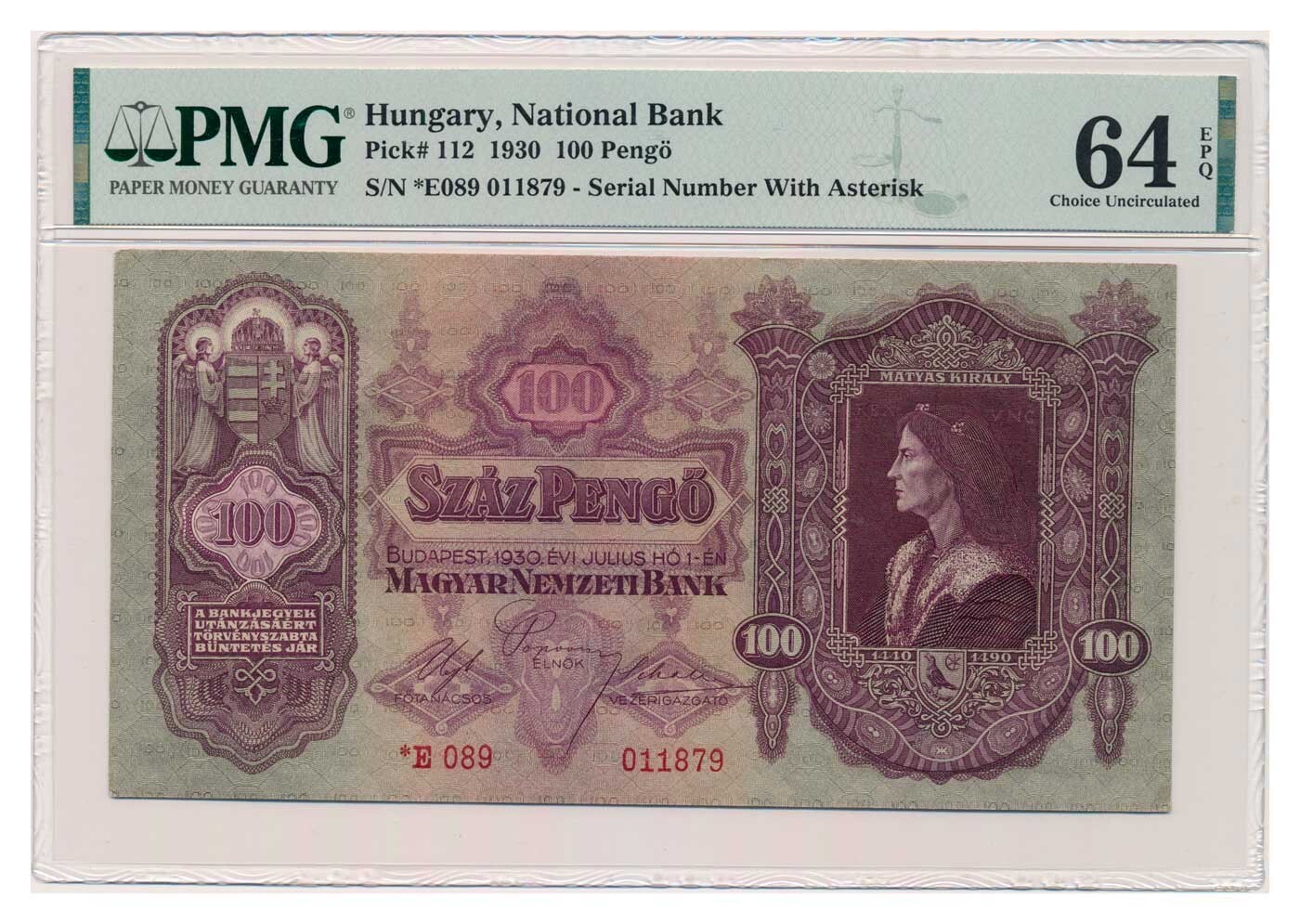 HUNGARY banknote 100 Pengo 1930 Szalasi issue PMG MS 64 EPQ Choice Uncirculated