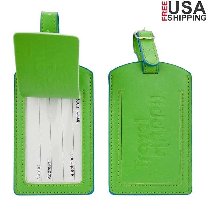 PU Leather Luggage Tags Set of 2 Travel ID Tags Durable Easy Identify Bags New