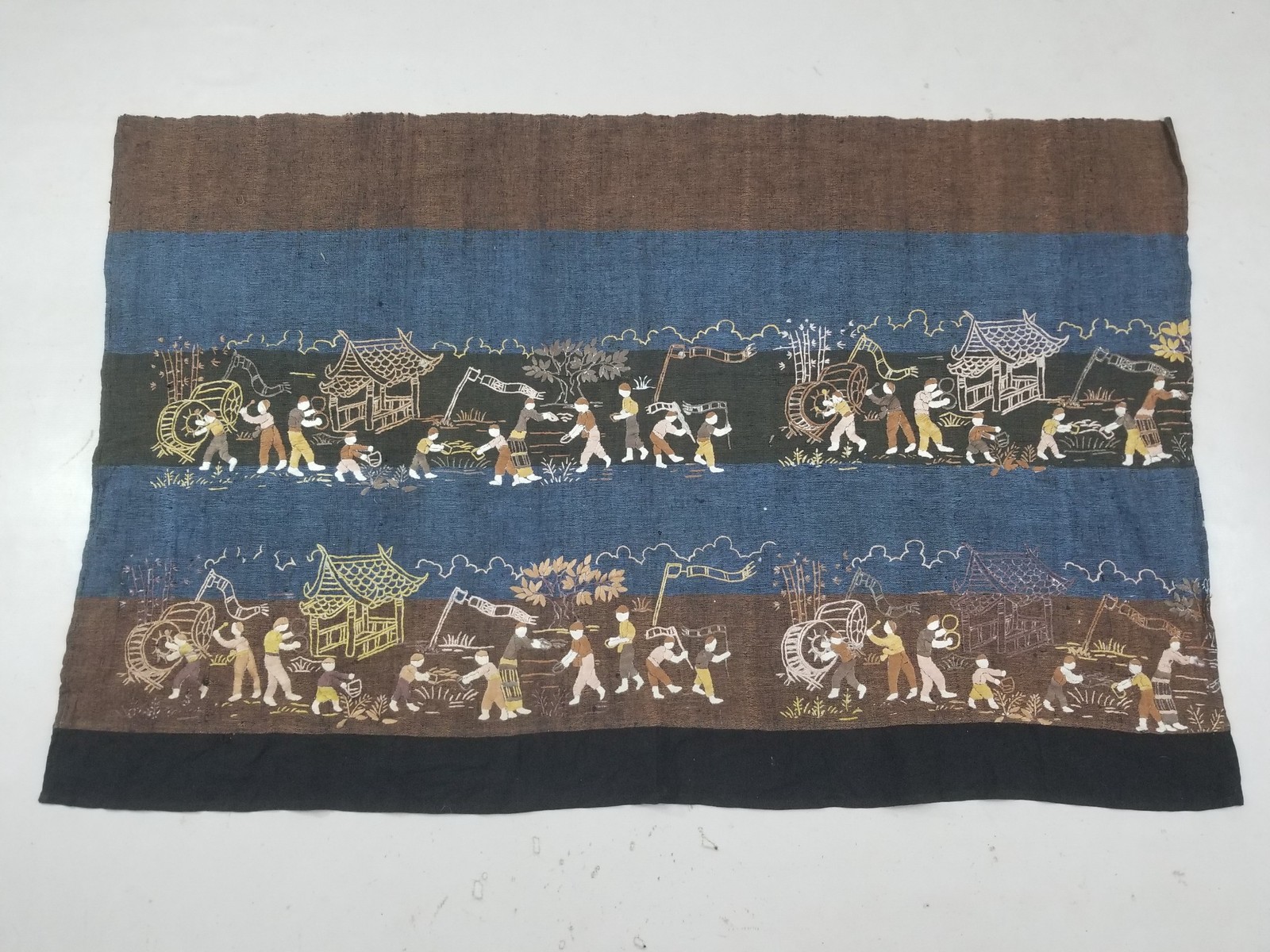 Vintage Asian Batik Hand Embroidered Human Figure Decorative Textile 162x103cm