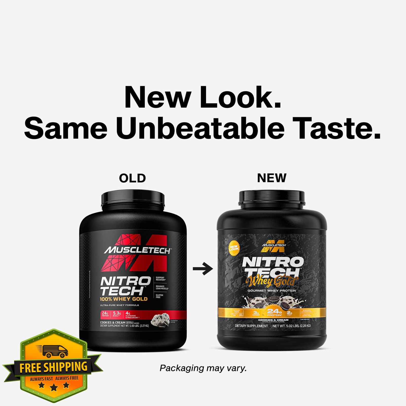 Muscletech Whey Protein Nitro-Tech, Cookies Cream, 5LB, Lean Muscle, 24g Protein